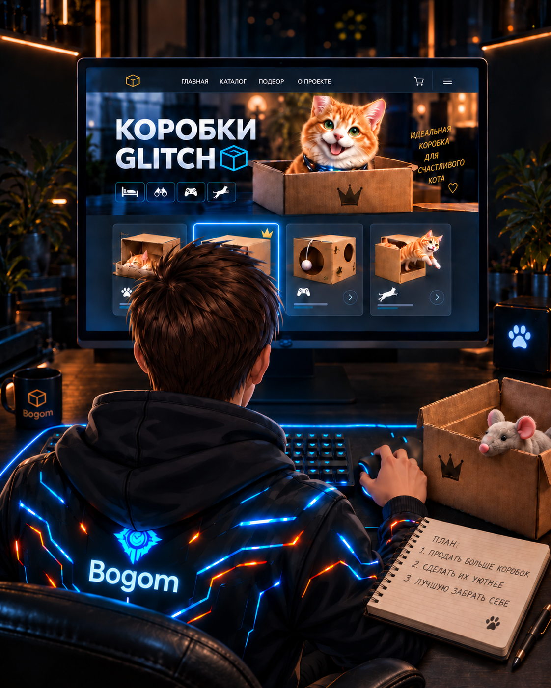 BOGOM создаёт сайт Glitch Box для своего кота Глитча